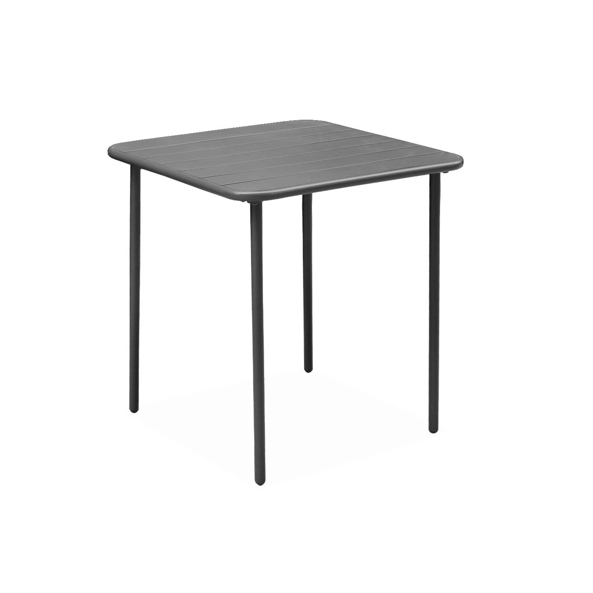 Table de jardin métal 2 places. anthracite. Amelia. 70x70cm. traitement antirouille. lattes et bords arrondis