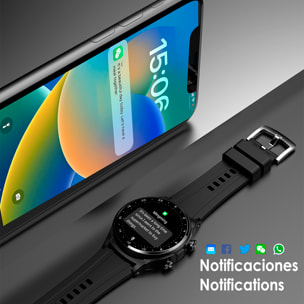 Smartwatch GT66 multideporte, mediciones de tensión y O2 en sangre, con auriculares TWS 5.1 integrados.