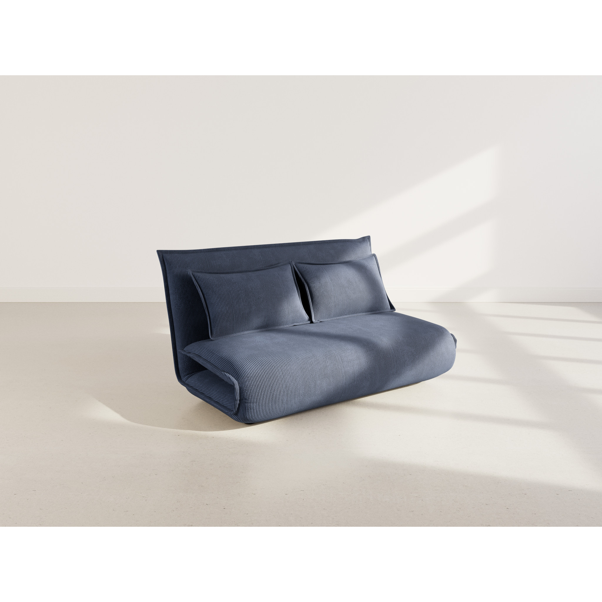 Candice - Banquette 2 places convertible clic-clac en velours côtelé - Bleu nuit