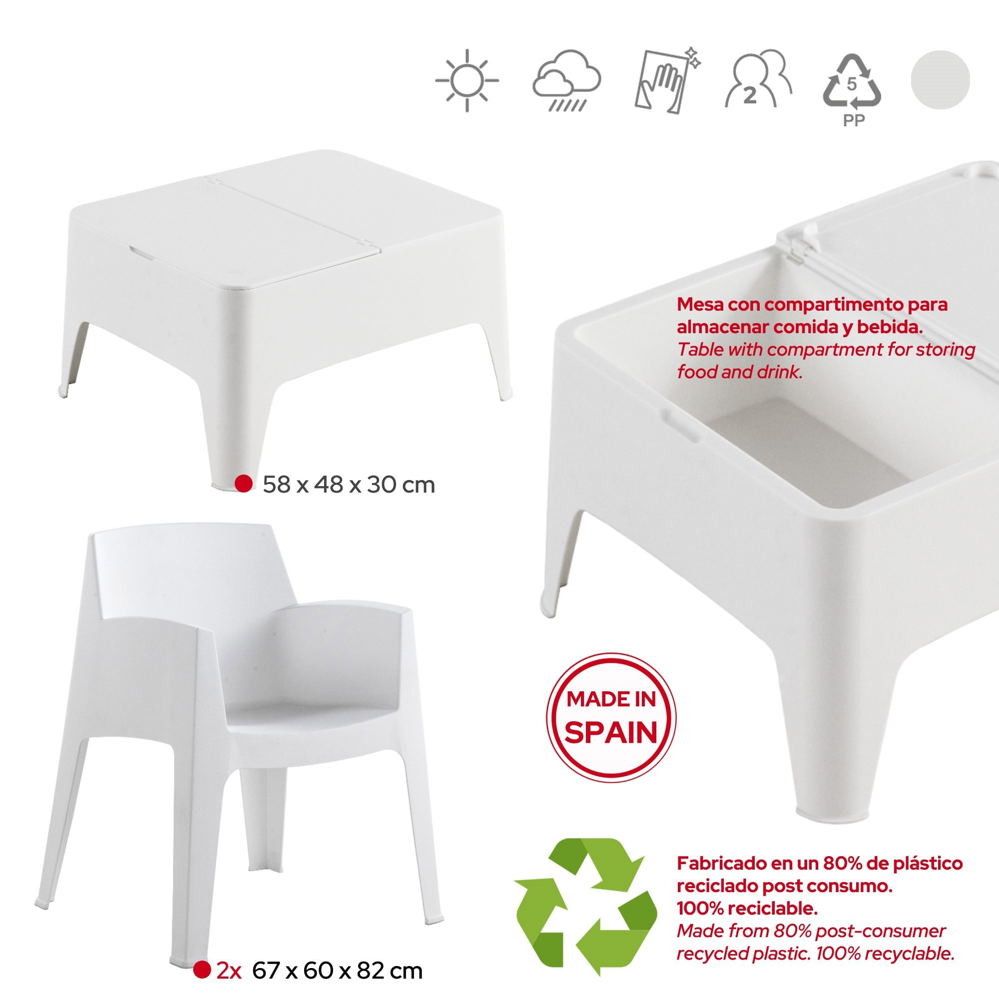 Shaf costa - set de muebles de exterior 2 plazas color blanco