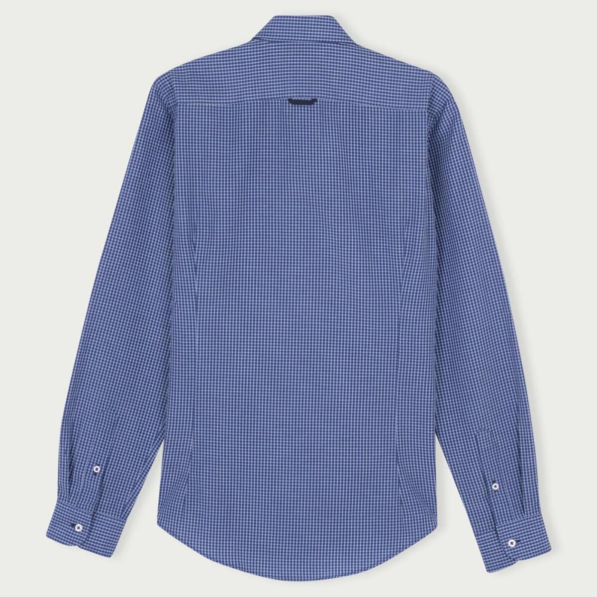 Camicia Uomo 1 Bottone Button Down Slim Cotone Poliestere Riga Stretta Blu\Bianco