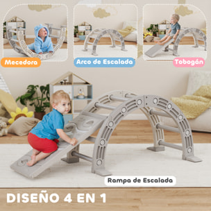 Juguete de Escalada para Niños 4 en 1 con Arco de Escalada, Mecedora, Rampa y Tobogán, Juguete de Plástico para Niños de 18-48 Meses, para Interior y Exterior, Gris y Blanco