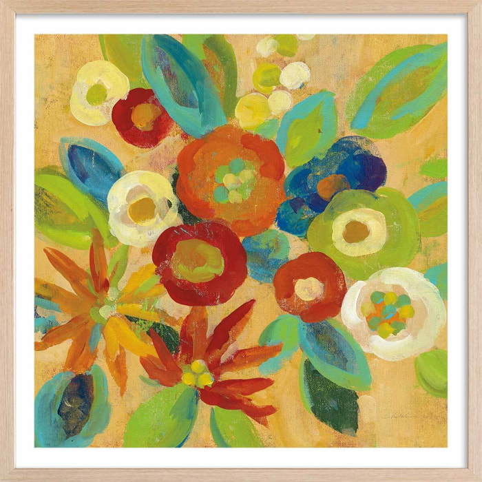 Poster flower market Affiche + cadre en bois - Chêne