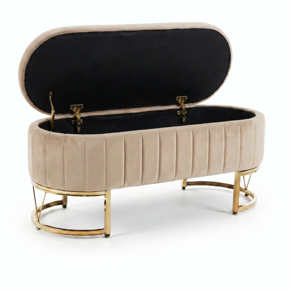 Panca Contenitore Ovale in Effetto Velluto con Ampio Vano Contenitore, Seduta Imbottita e Gambe in Acciaio, Design Elegante per Camera da Letto, Ingresso e Soggiorno