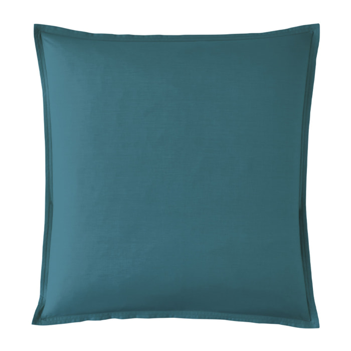 Taie d'oreiller unie en percale de coton, PREMIÈRE, Bleu Emeraude
