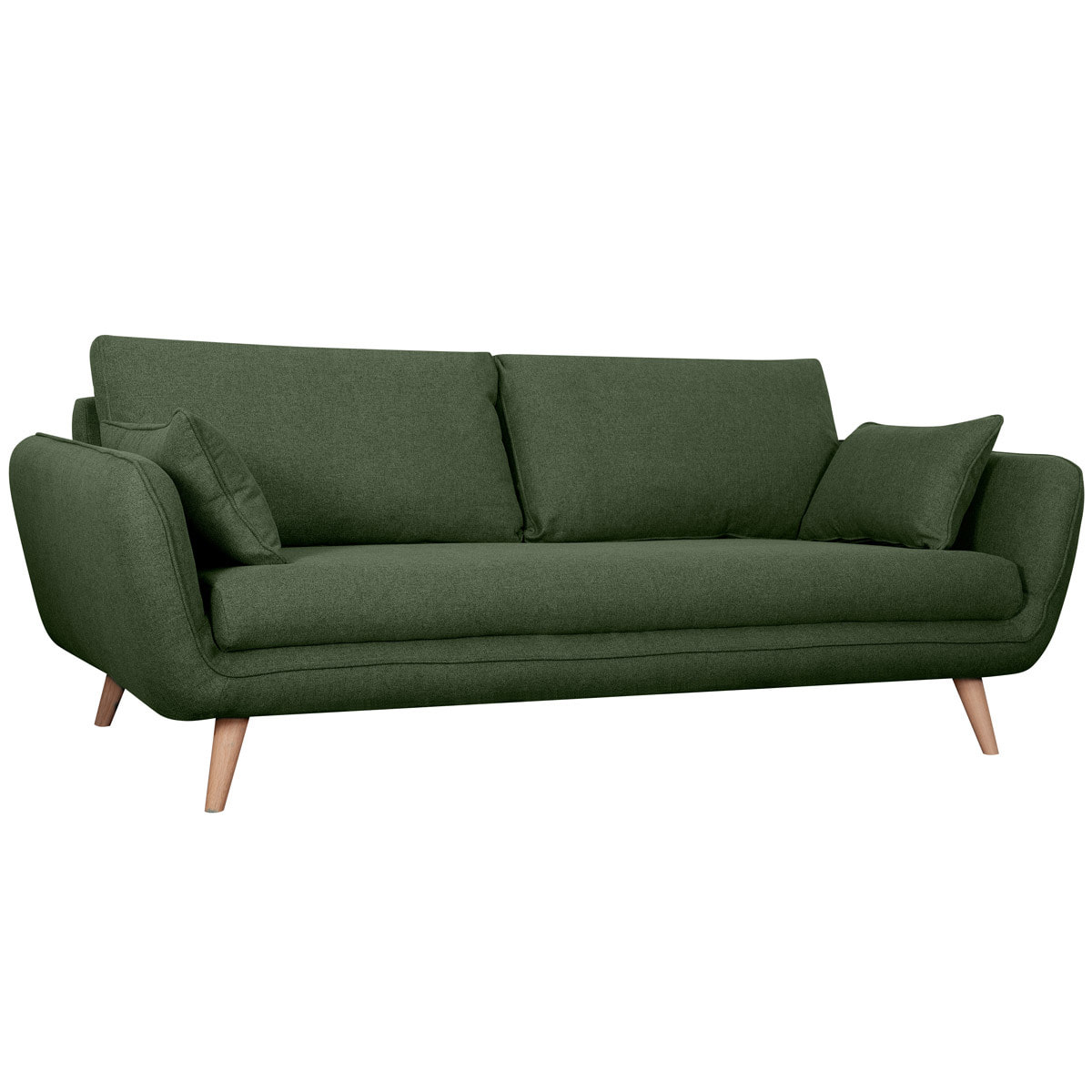 Canapé scandinave 3 places en tissu kaki et bois clair CREEP