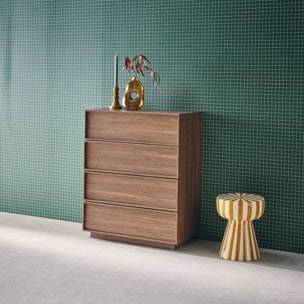 Commode de rangement effet bois noyer 4 tiroirs L 80 x P 43 x H 98.5cm - Kuba