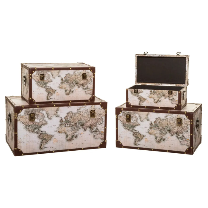 Set de 4 malles "Anzo" map monde bois