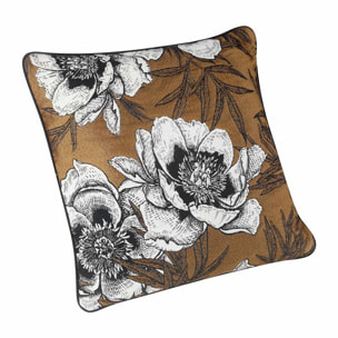 Coussin passepoilé aux impressions florales - Jaune moutarde
