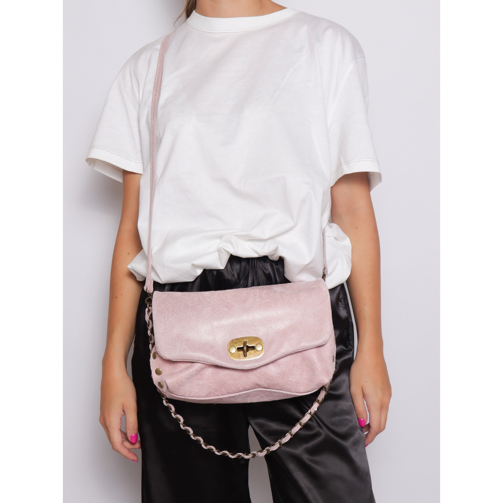 Borsa a tracolla da donna Made in Italy - Modello Floralia Lux - Pelle scamosciata - 25.0 x 15.0 x 11.0 cm