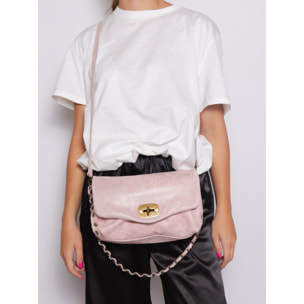 Borsa a tracolla da donna Made in Italy - Modello Floralia Lux - Pelle scamosciata - 25.0 x 15.0 x 11.0 cm