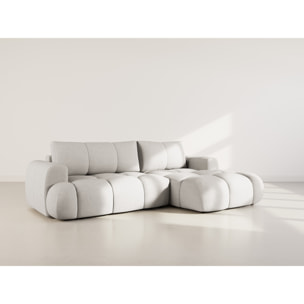 Yulin - Canapé d'angle droit 4 places convertible avec coffre en tissu bouclette - Gris clair