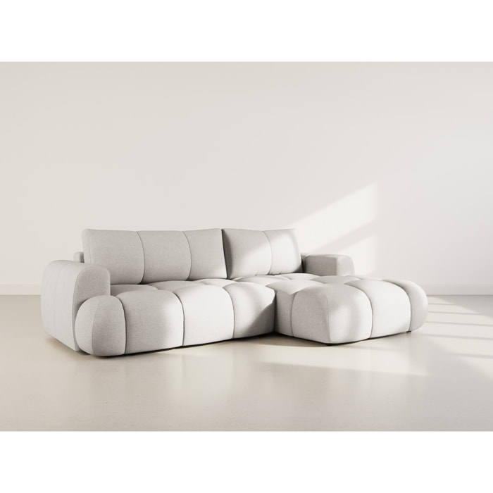 Yulin - Canapé d'angle droit 4 places convertible avec coffre en tissu bouclette - Gris clair