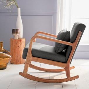 Rocking chair scandinave bois d'hévéa et tissu LORENS