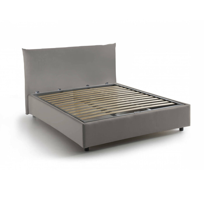 Letto piazza e mezza Amorino, Letto contenitore con rivestimento in tessuto, 100% Made in Italy, Apertura frontale, adatto per materasso Cm 120x190, Tortora