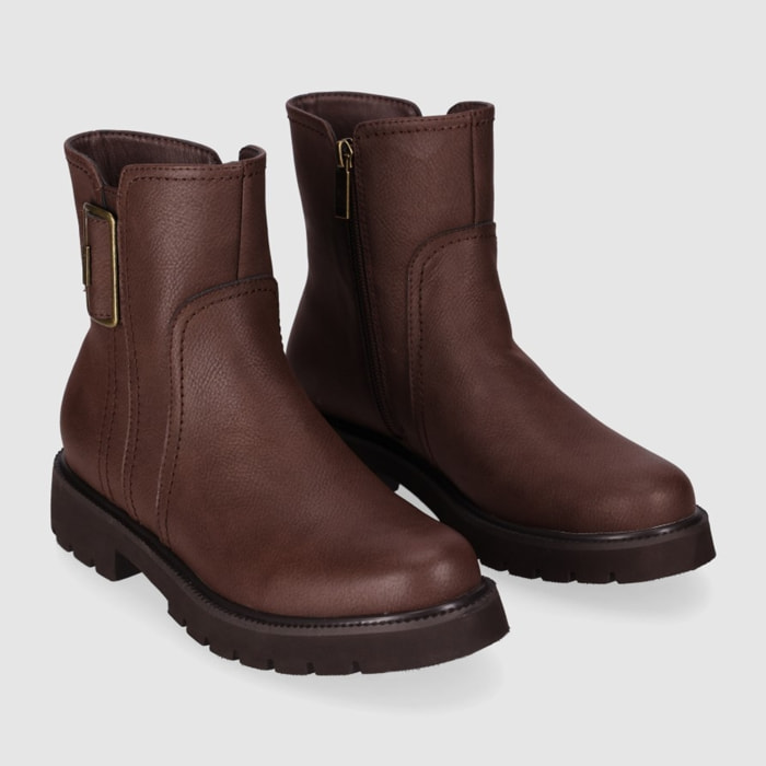 Botines de Piel - Marron - Tacón: Bajo