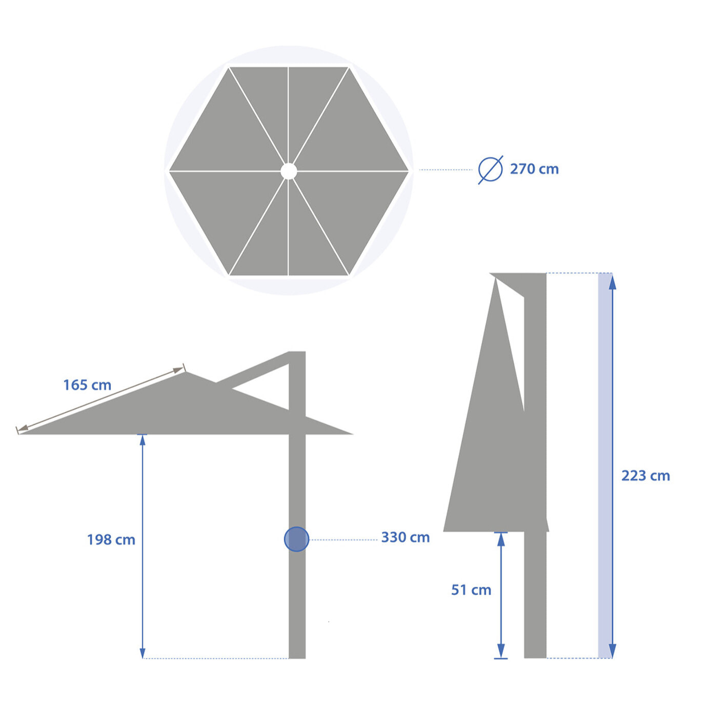 Parasol déporté rond "Naulia" Ardoise 3,3m en acier polyester et nylon