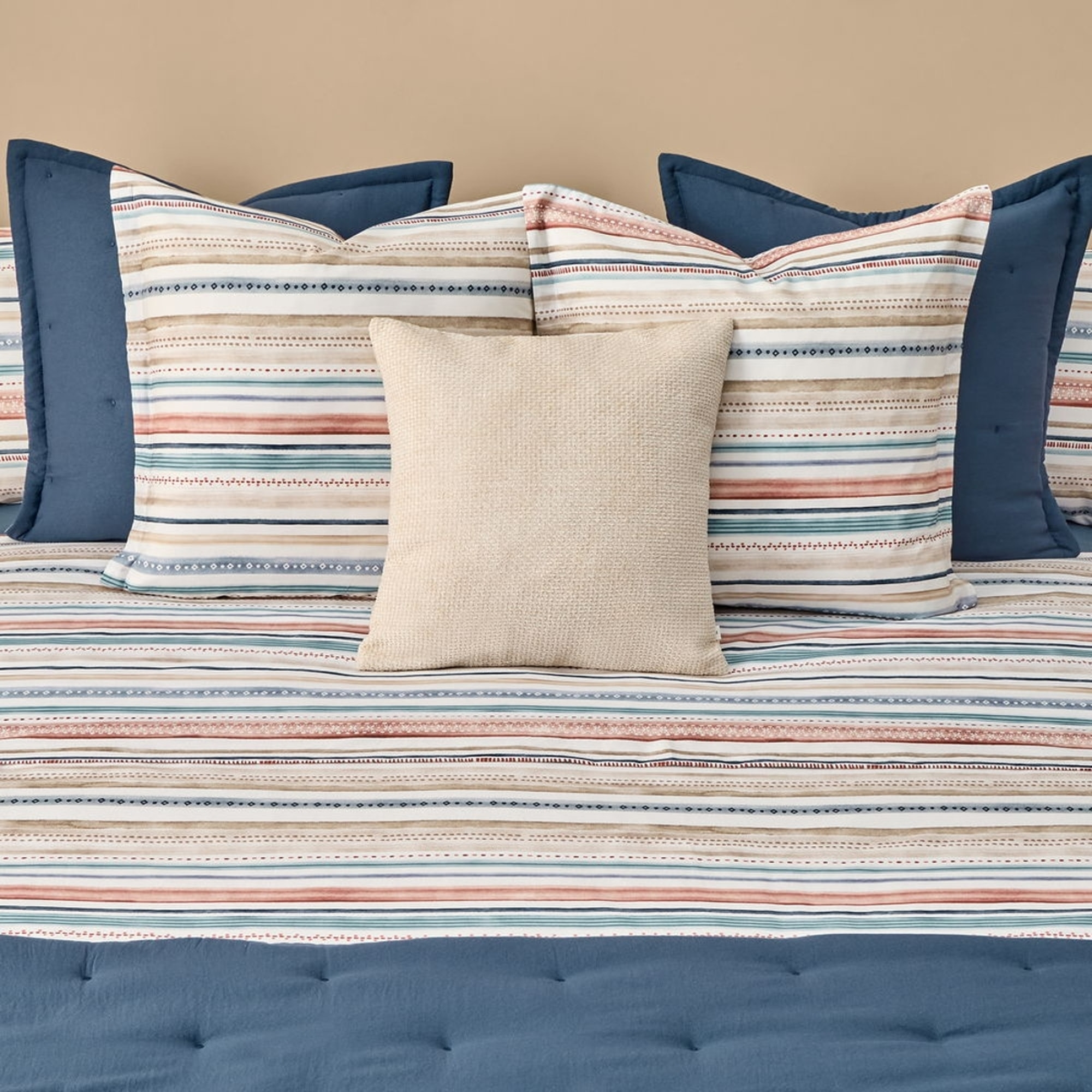 Edredón liso reversible puntos Rustcol color azul Poliéster