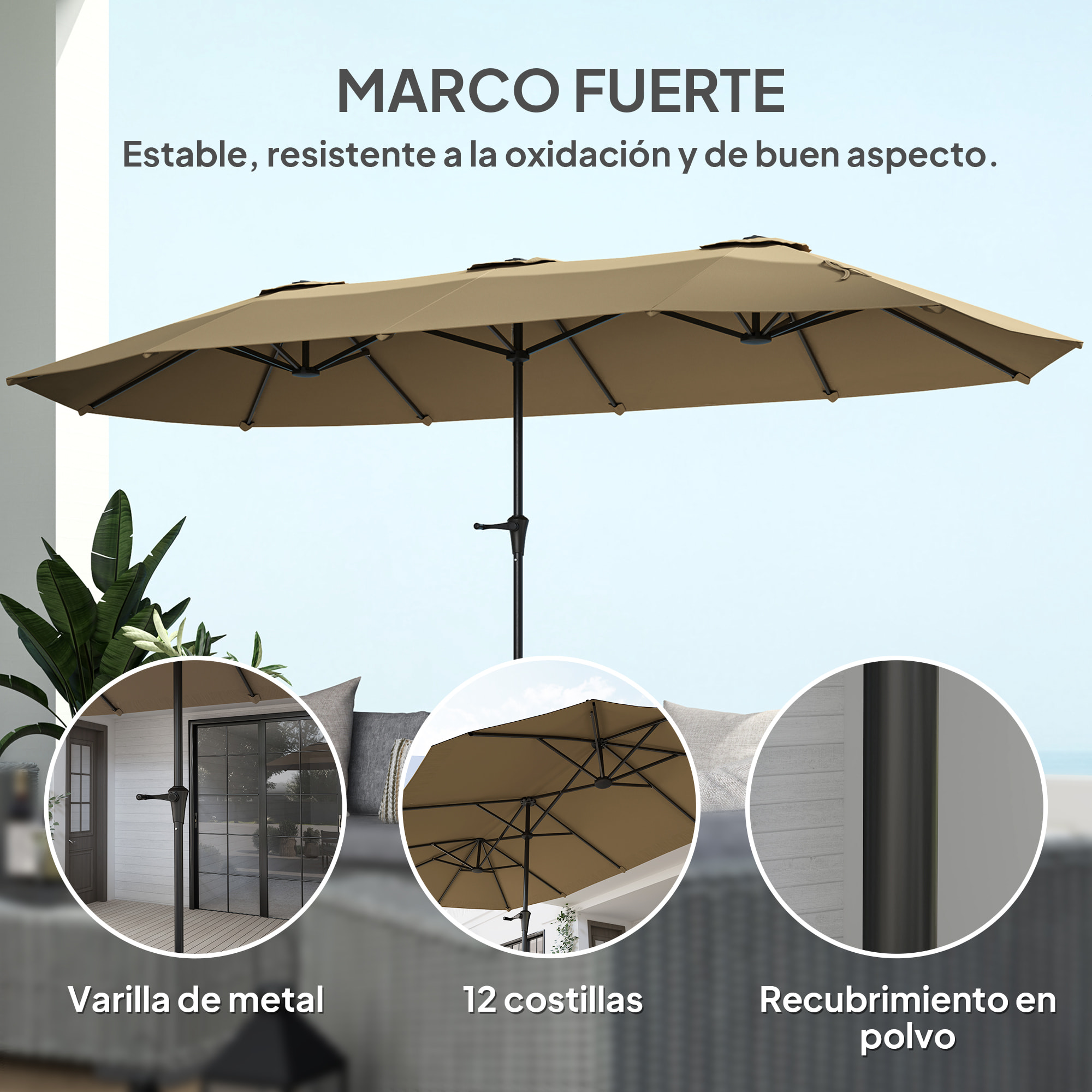 Sombrilla Doble 4x2,2 m Sombrilla Terraza Exterior con Manivela Manual Impermeable y Protección UV30+ Parasol Grande para Terraza Playa Piscina Café
