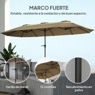 Sombrilla Doble 4x2,2 m Sombrilla Terraza Exterior con Manivela Manual Impermeable y Protección UV30+ Parasol Grande para Terraza Playa Piscina Café