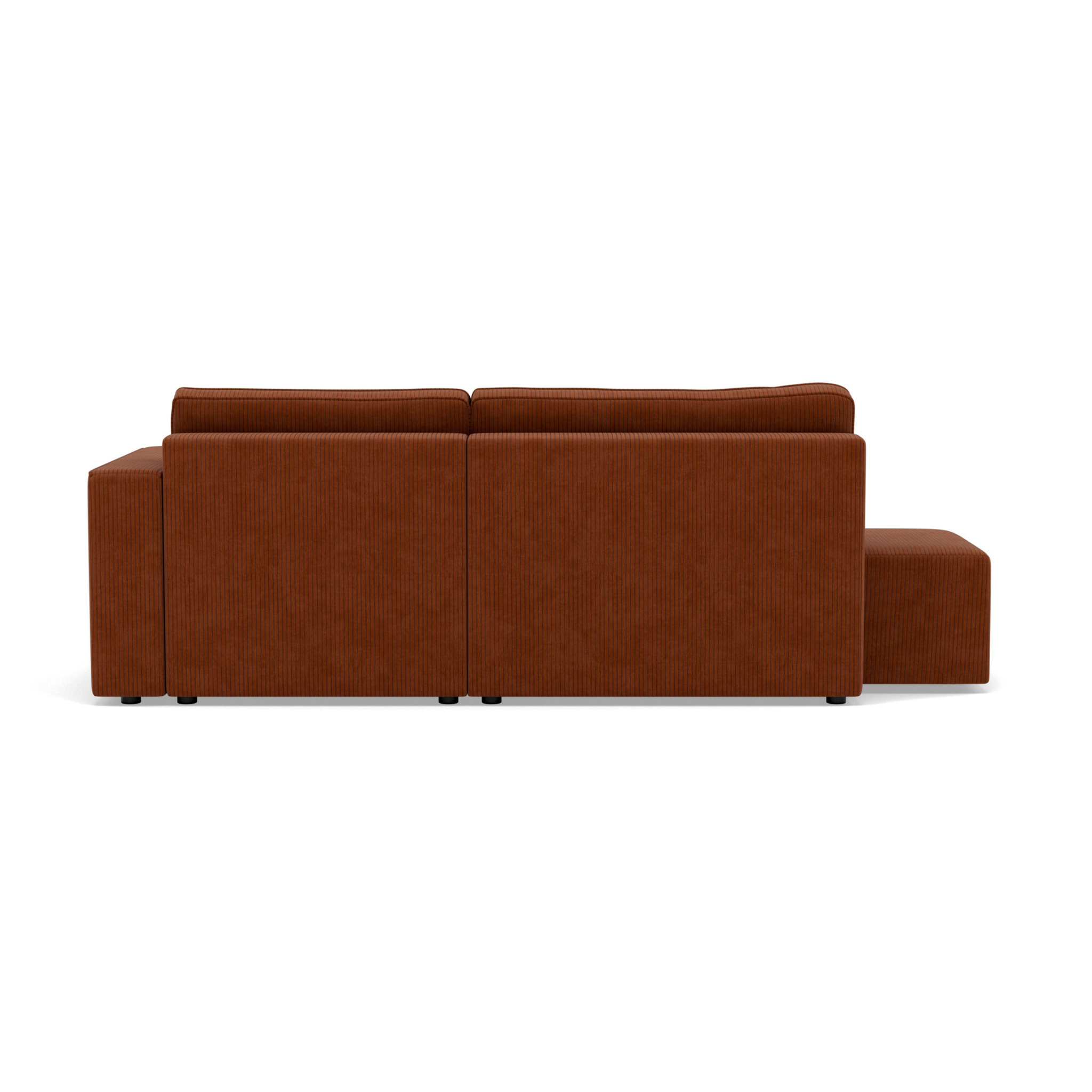Topaze - canapé d'angle droit 4 places convertible avec coffre sans accoudoir en velours côtelé - Terracotta