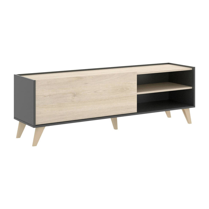 Mobile porta TV Asinara, Credenza bassa da soggiorno, Madia da salotto per televisione, 155x43h47 cm, Rovere e Antracite