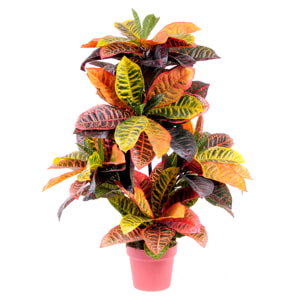 Croton Con Vaso, Composto Da 136 Foglie. Altezza 100 Cm - Pezzi 1 - 60X100X60cm - Colore: Verde - Bianchi Dino - Piante Artificiali