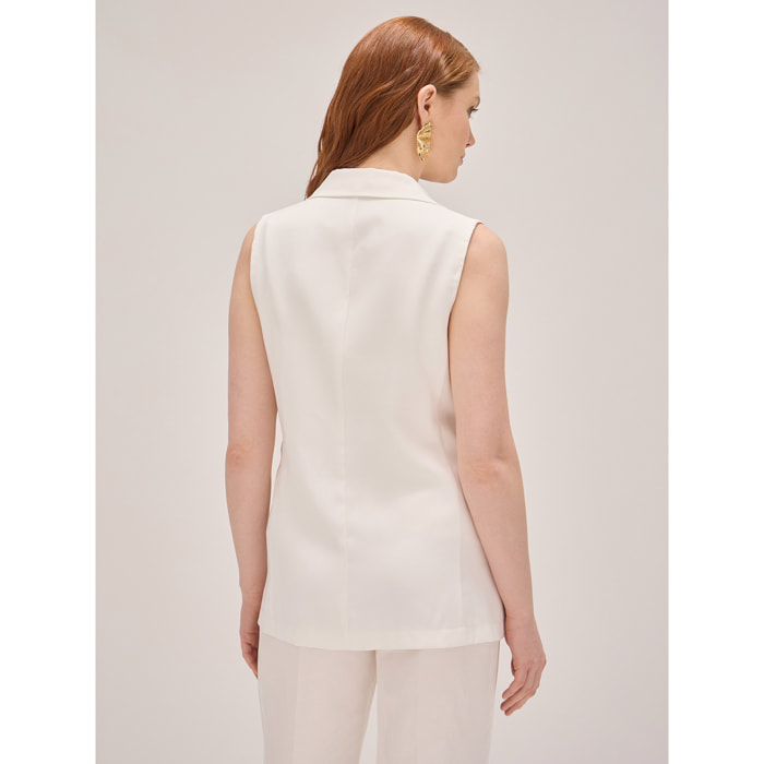 Oltre - Gilet lungo misto lino - Bianco