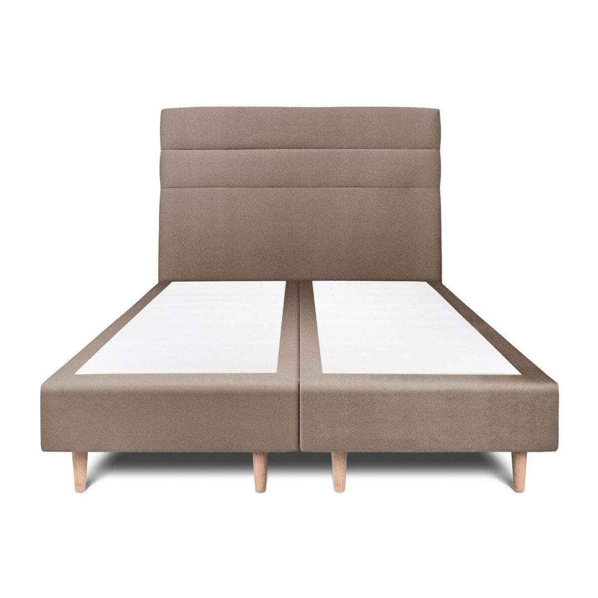 Lit avec tête de lit bandes horizontales velours et sommier tapissier Ep20