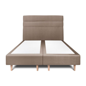 Lit avec tête de lit bandes horizontales velours et sommier tapissier Ep20