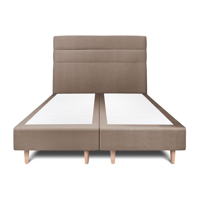Lit avec tête de lit bandes horizontales velours et sommier tapissier Ep20