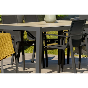 VENISE - Table de jardin en aluminium anthracite avec plateau céramique beige