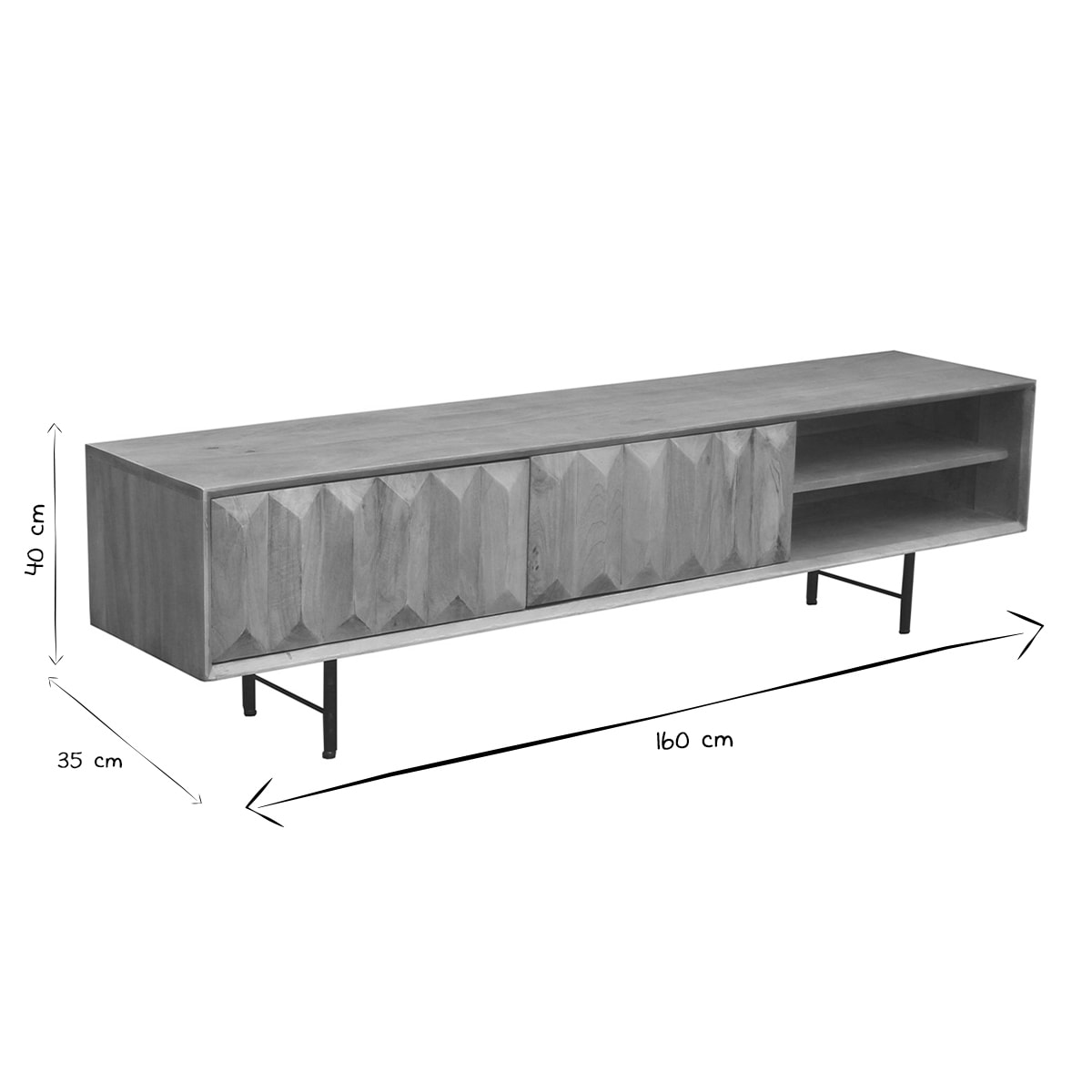 Meuble TV en bois clair manguier massif gravé L160 cm AGRA