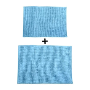 Lot de 2 Tapis Microfibre CHENILLE Bleu Clair MSV