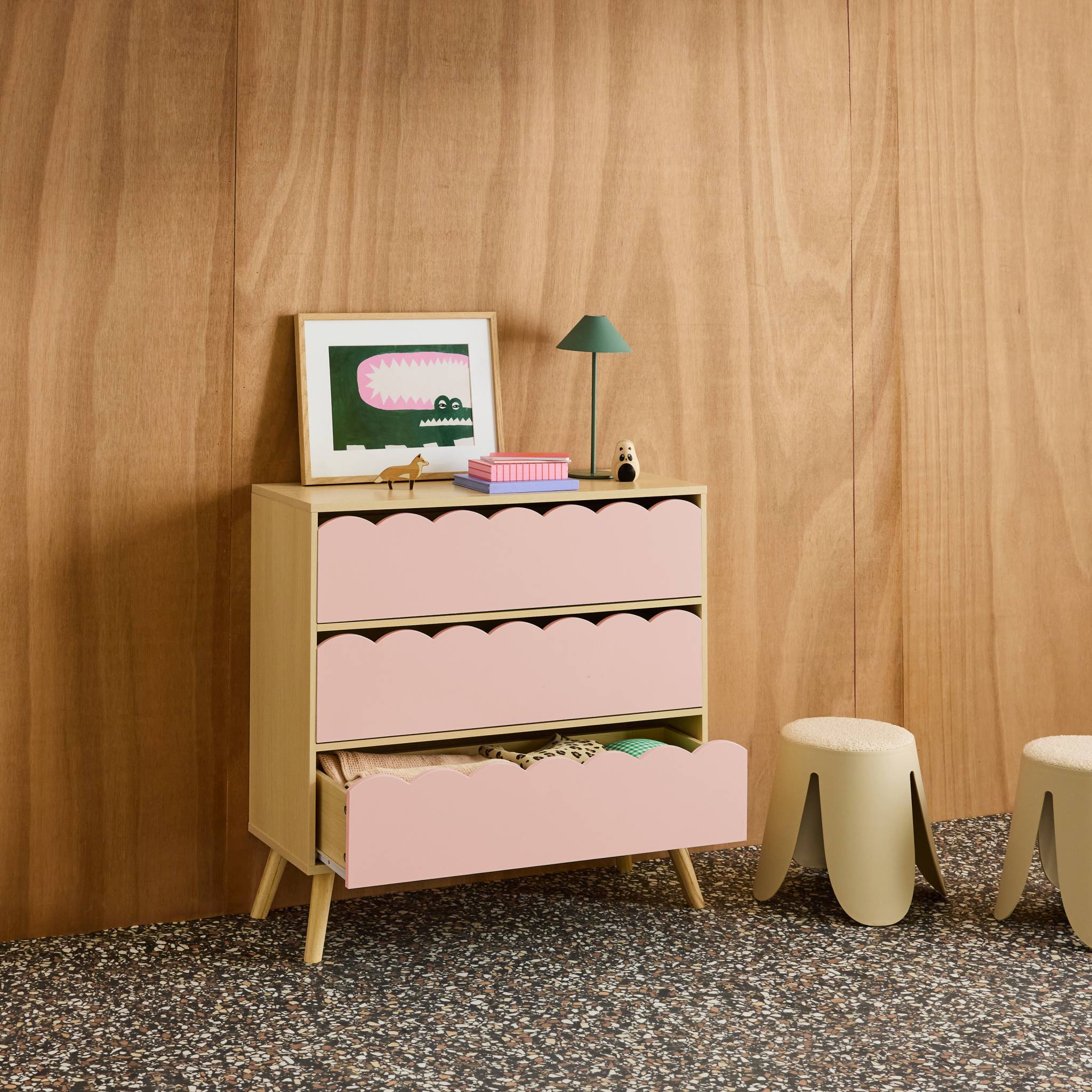 Commode enfant décor bois 3 tiroirs AZUR