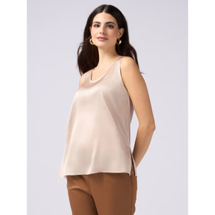 Oltre - Top bimaterial de color liso - Beige