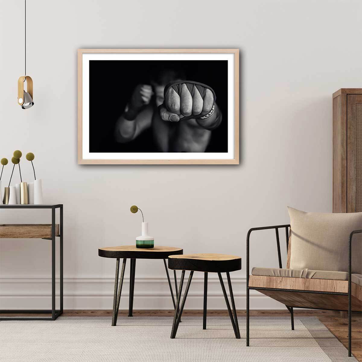 Affiche boxe left wing Affiche + cadre en bois - Chêne