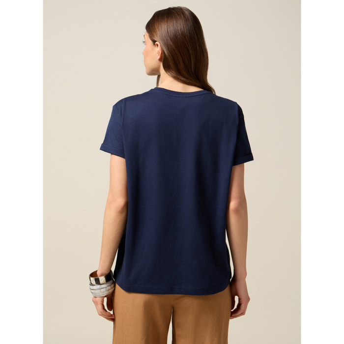 Oltre - T-shirt in jersey con ricamo lettering - Blu