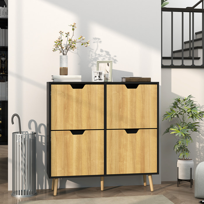 Meuble à chaussures design scandinave 4 portes abattantes 4 étagères réglables bois pin panneaux bois noir