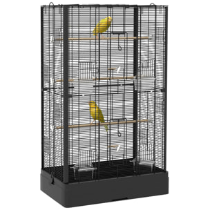 Jaula para Pájaros 61x36,5x98 cm Pajarera con Puertas Perchas Bandeja Extraíble Cajas de Comidas y Asas Jaula para Ninfas Periquitos Pinzones Canarios Negro