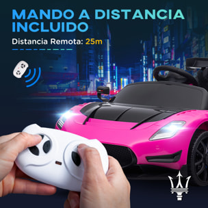 Coche Eléctrico para Niños de +3 Años Maserati GT2 Coche Eléctrico con Batería 12V Carro Eléctrico Infantil con Mando a Distancia Faros LED Bocina Música y Ruedas Auxiliares Rosa