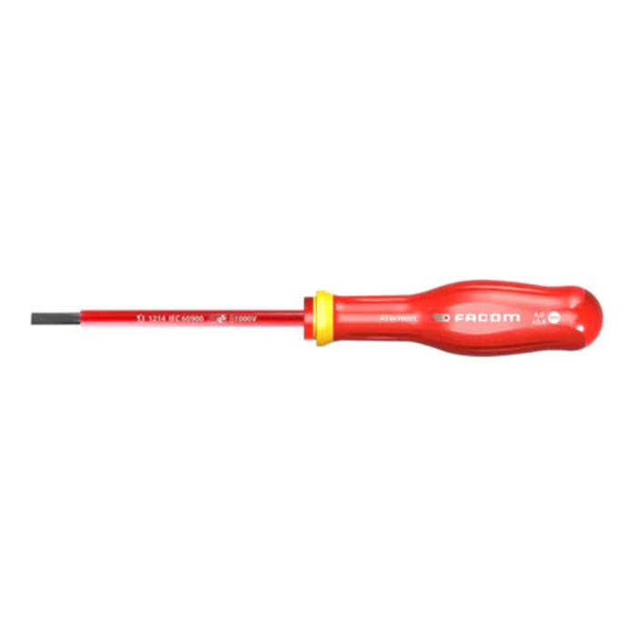 Tournevis Protwist isolé 10000 Volts pour vis à fente 4x100 - lame fraisée 5.5 mm - FACOM - AT4X100VE