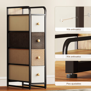 Cómoda con 4 Cajones de Tela, Cómoda para Dormitorio Estrecha con Marco de Acero, Cajonera para Espacios Pequeños, Sala de Estar, Vestidor, Baño, Multicolor