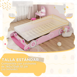 Cama Infantil 70x140 cm, Forma de Coche, Cama para Niños con Barrera Anticaídas y Somier, para Niños y Niñas de 3-5 Años, Rosa