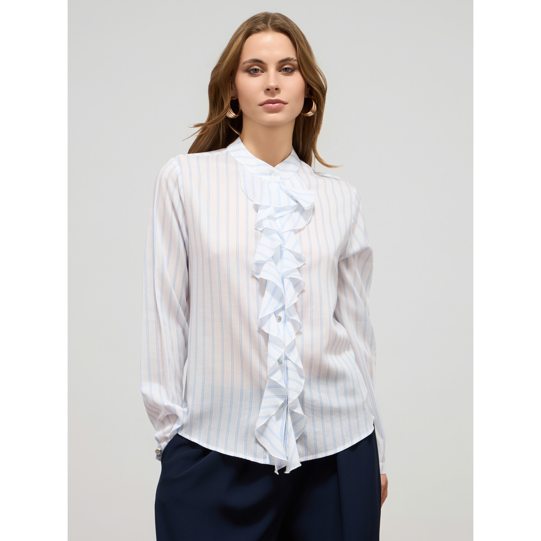 Oltre - Camicia a righe con volant - Bianco