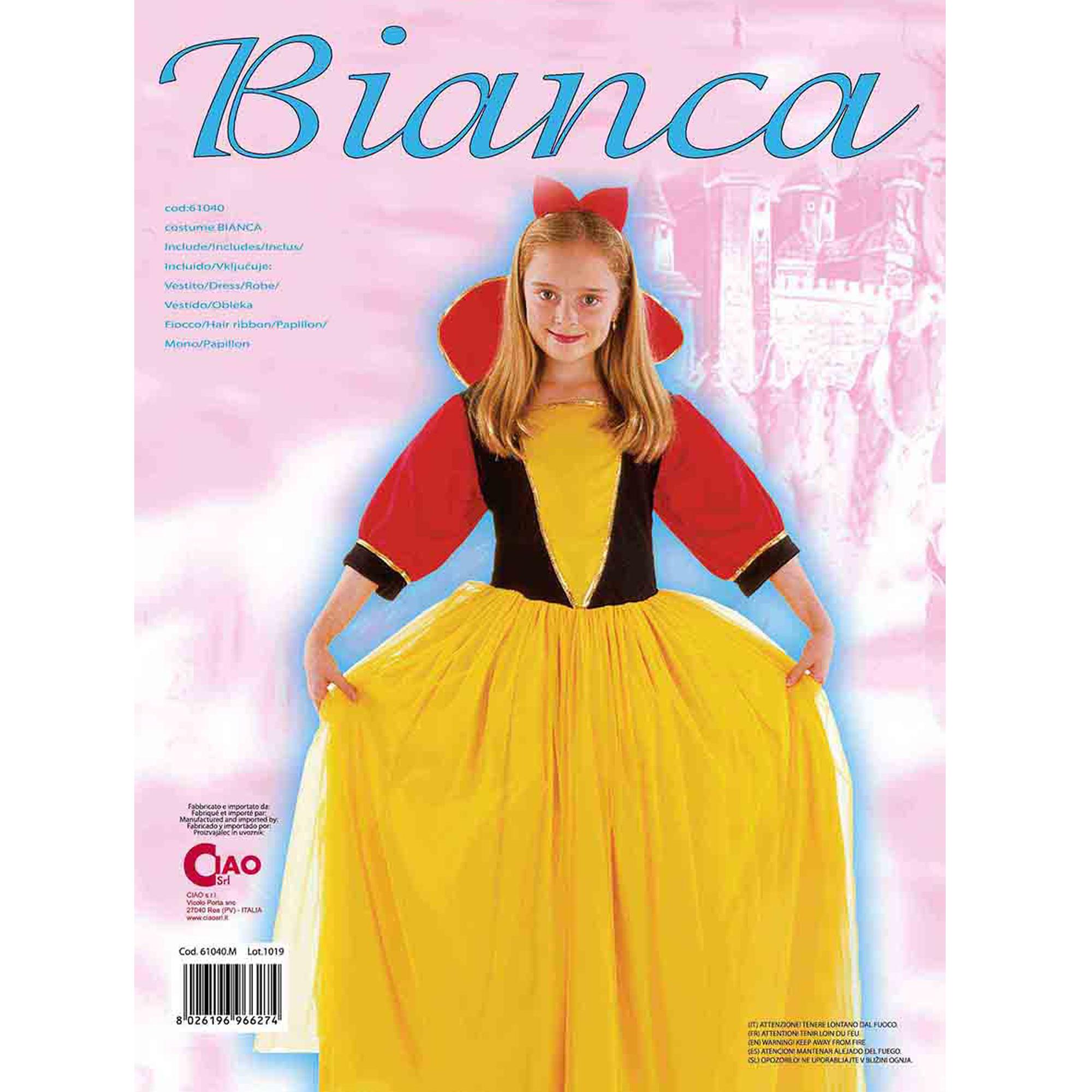 Abito Biancaneve Costume Carnevale Rosso Giallo Nero Bambina