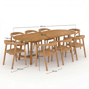 Table et chaises de jardin en bois de teck recyclé, 8 personnes - Bora