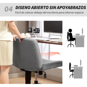 Silla de Oficina sin Brazos, Silla de Escritorio Giratoria con Función Basculante, Piernas Cruzadas, Asiento Ancho y Cómodo, Altura Ajustable, sin Ruedas, para Dormitorio Sala de Estar Gris
