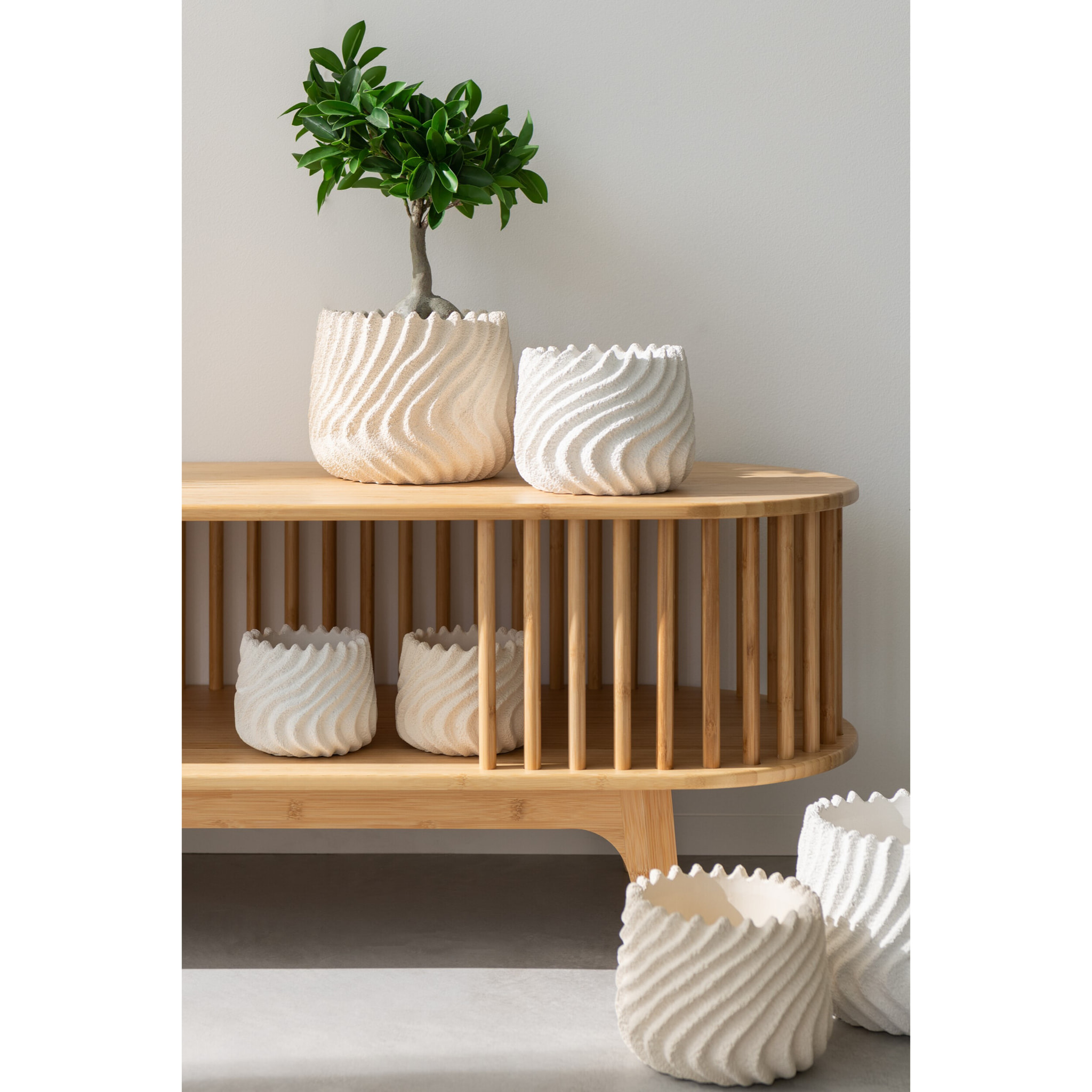 J-Line Cachepot Maris Ciment Blanc/Creme Large Assortiment De 2