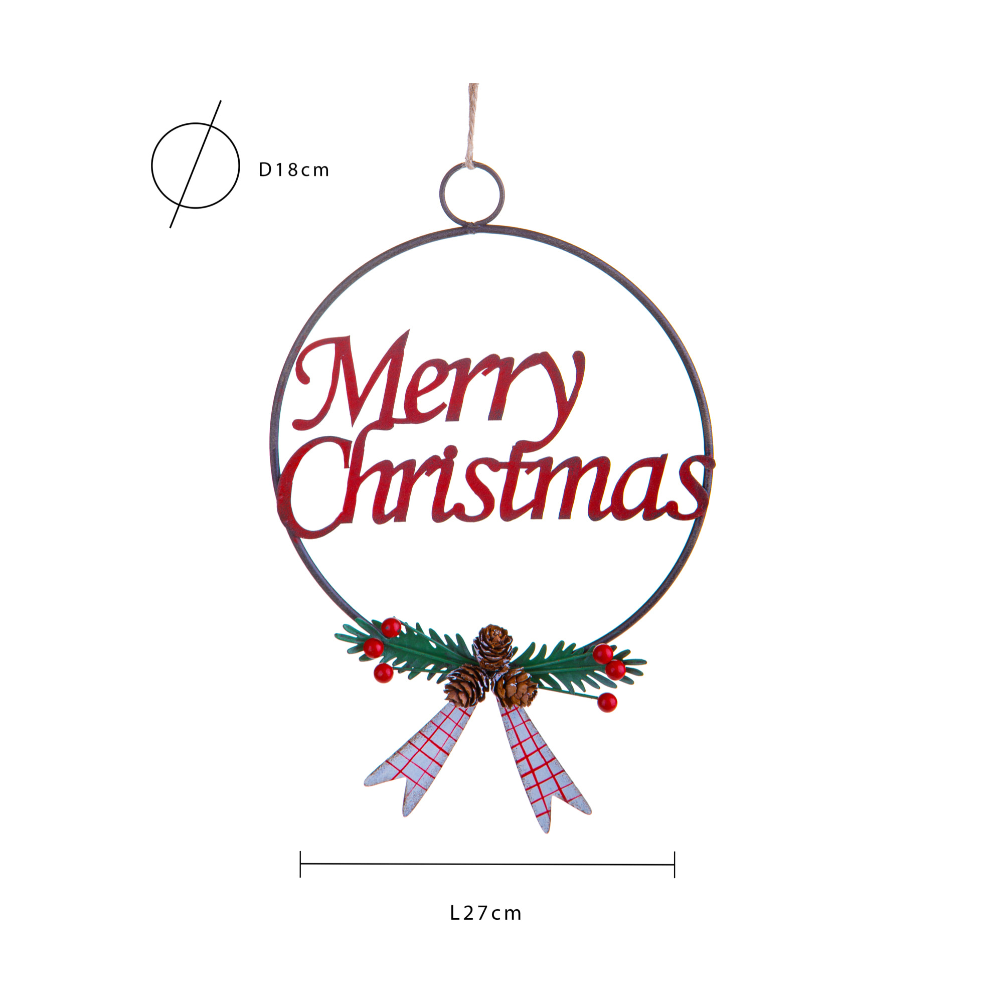 Decoro Merry Christmas Metallo - Pezzi 4 - Colore Rosso - 27x2,5Hx18cm - Bianchi Dino